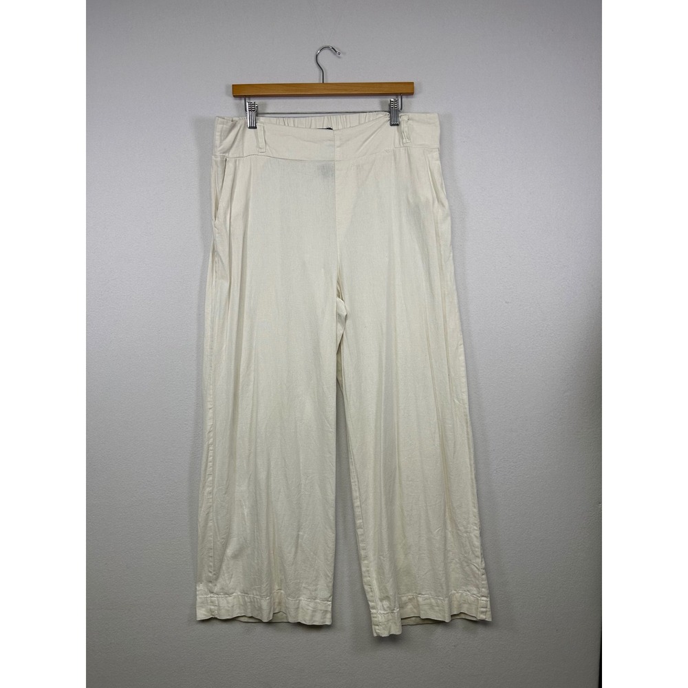 Coastal Boho Soundstyle Women XL Cream Linen Blend Wide Leg Elastic Back Pants